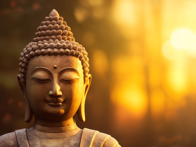 Buddha-Statue vor Sonnenuntergang